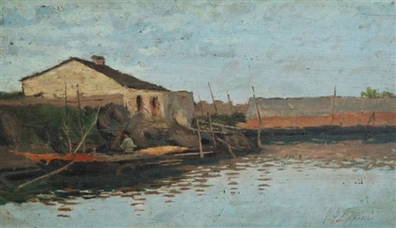  136-Francesco Filippini-Veduta di una laguna con casa e barche-Musei Civici Santa Giulia-Brescia 
